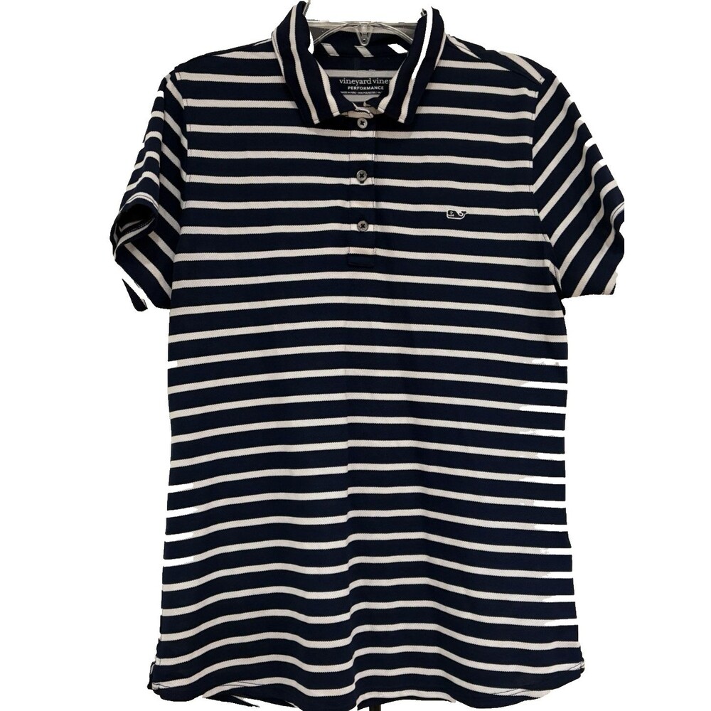 Vineyard Vines Polo Shirt Womens S Blue Striped Performance Golf Top Activewear